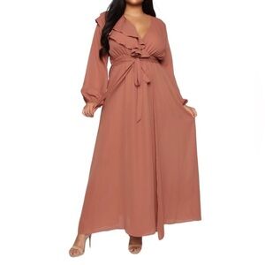 Maxi Wrap Front Ruffle Top Semi-Sheer Dress
